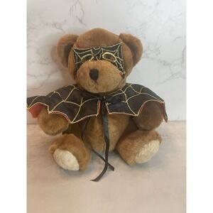 Godiva Teddy Bear Bat Spider Web Mask & Cape Halloween 8" Plush EUC!